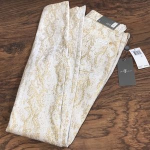 7 For All Mankind White with Gold Skinny Jeans